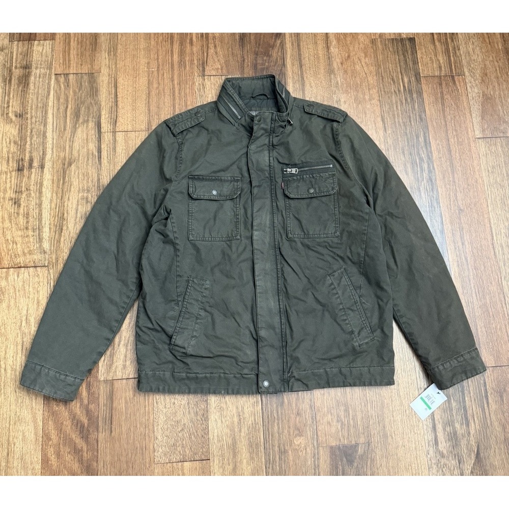 NWT Levi's Two-Pocket Military Jacket Wash Cotton/Sherpa Lining Olive Mens Large